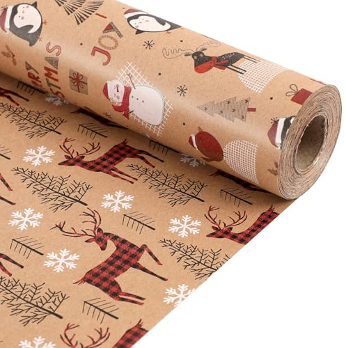 43 x 15 m Christmas Wrapping Paper -Xmas Gift Wrapping Paper Roll for Gift Wrapping Decoration (Christmas brown])