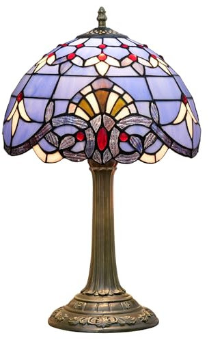 Lámpara Tiffany de 12 pulgadas con vitrales, lámpara de mesa vintage hecha a mano, estilo barroco azul, for lectura, escritorio, mesita de noche, dormitorio, sala de estar, oficina, estilo Art Déco.