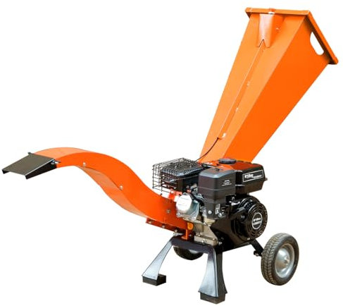 7HP Petrol Wood Chipper For Garden - Powerful 212cc 7HP Engine - Chips Branches Up To 60 mm In Diameter - Adjustable Chute - Sturdy Tyres - Ideal For Uneven Terrain - Compact Design - Gardening Tools