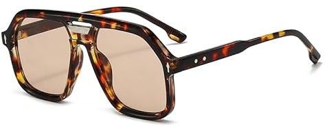 Long Keeper Retro Gafas de Sol Piloto para Hombre Mujer Gafas de Sol Cuadradas Oversize Vintage Retro Marco Cuadrado Gafas de Piloto Vintage Protección UV400 (Marrón leopardo)
