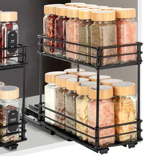 VINATO Especieros Para Cocina, Organizador Deslizante de Especias de 2 Niveles, Estante para Especias con Guías, Organizador de Cocina para Armario (26x11x22,5 cm)