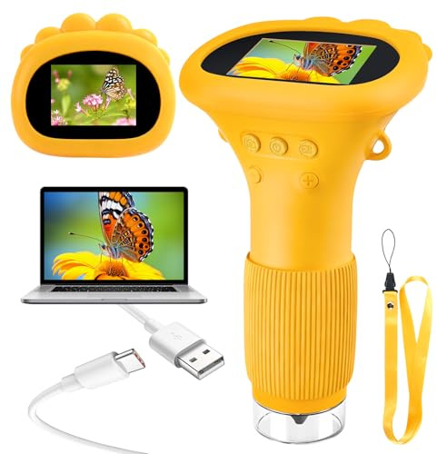 Microscopio para Niños, Microscopio Digital Niños con Pantalla IPS 2,0'' & 8 Leds, Micros-copio Portatil, Micros-copio Digital Microsc-opio para Descubrimientos al Aire Libre