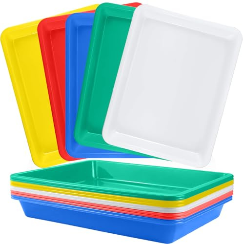 10 Materialschalen, 28x21x3cm Kunststoff Kunsttabletts Rechteckig Plastikschalen Puzzle Sortierschalen, Aktivität Tabletts Kunststofftablett Serviertabletts für Handwerk DIY Schule Zuhause (5 Farben)