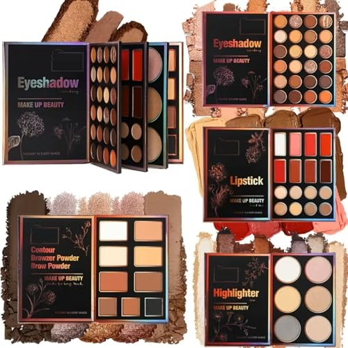 55 Farben Make-up-Palette-Set, langanhaltendes All-in-One-Make-up-Set mit Lidschatten, Lippenstift, Highlighter, Konturpuder, 5-lagige faltbare Makeup-Palette im Buchformat als Geschenkset