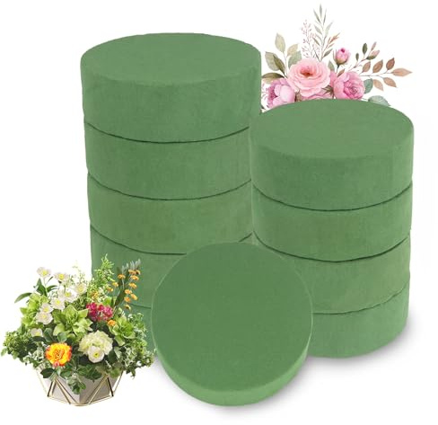 CEWUDA 10 Stück Blumensteckschaum 12 X 4 cm Steckschaum Runde für Blumen Grün Steckmasse für Kunstblumen Steckschwamm für Trockenblumen Blumenarrangement Bevorzugt Feste Familie und Hochzeiten