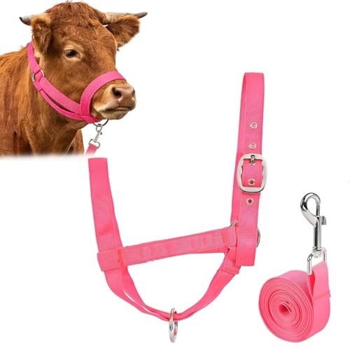 PHYNDR Bestiame e Cavezza Per Cavalli Con Set Di Corda Da Traino,Regolabile Angolo e lunghezza(Rosa, M)