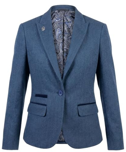 TruClothing Women's Blue Tweed Blazer Herringbone Slim Fit Jacket Waistcoat Set