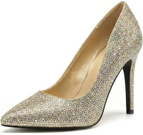 Women Stiletto High Heel Pointed Pumps Ladies Party Clubbing Work Court Shoes Size 3-12 (5 UK, Gold Glitter)