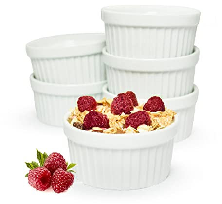 Sendez 6 x Soufflé Ceramic Moulds, Diameter 9 cm, Crème-Brulee Bowls, Pies, Casserole Dish