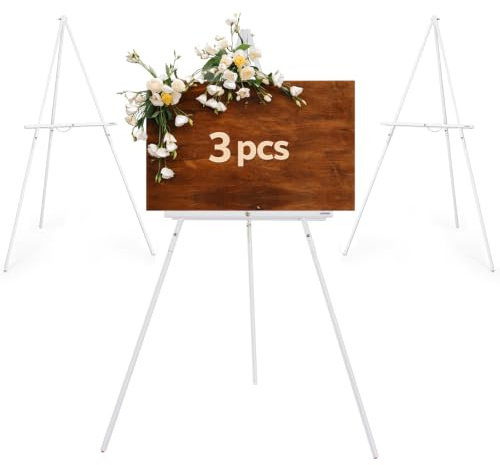 VISWIN 3-tlg 160cm Weiße Staffelei Holz Groß für Hochzeit, Verstellbare Staffelei für Willkommensschild, Schilder, Poster, Bilder & Gemälde, A-Rahmen Leinwand Ständer