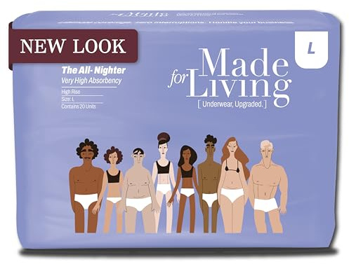 Made for Living The All-Nighter Underwear for Women & Men - Dual Absorbent Core, Leak-Free & Odor Protection - Disposable Overnight Adult Pull Ups for Women & Men - Large - 20 Ct