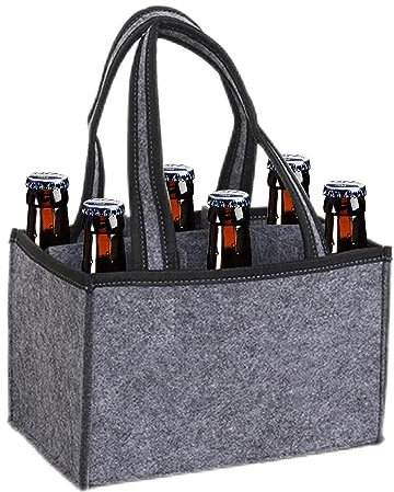 xocome Flaschentasche Flaschenträger Bierträger Filztasche mit Seperate Trennwand für 6 Flaschen perfekt für Einzelflasche, Waschbar Grau