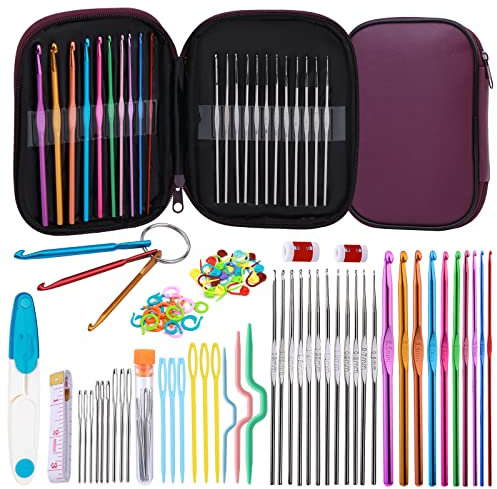 Häkelnadel Set, Häkelset für Anfänger, Häkelnadel Set mit Maschenmarkierern, Häkelnadel Etui, Stricknadeln und Häkelzubehör zum Häkeln, Basteln, Muttertagsgeschenk
