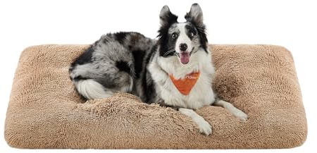 Feandrea Panier pour Chien, Canapé, Lit pour Animaux, 122 x 74 cm, Rembourrage Moelleux, Lavable, Coussin pour Chien, Marron Camel PGW204K01