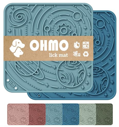 OHMO Lick Mat for Dogs and Cats(Small, Dark&Light Blue, 2pcs) Enrichment Accessories Toy Space Star Easy Clean Pet Slow Feeder/Suction Cups, Licking Pad for Anxiety Relief and Boredom Reduction