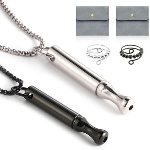 MOAZIFI V2 Lot de 2 colliers anti-fumée originaux pour Mindfulness - En acier inoxydable - Aide respiratoire contre les attaques de panique, le stress et la méditation - Avec 2 sachets à bijoux et 2
