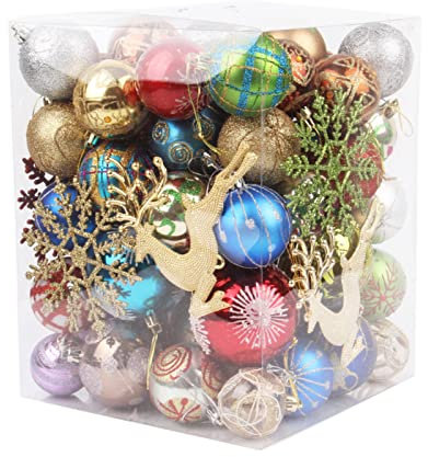 Decoraciones de Navidad, 60 70 piezas de plástico brillante de colores mate con cordón, adornos colgantes de copo de nieve para árbol de Navidad (1 barril)