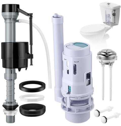 Saillong 1 Pack 3 Inch Universal Toilet Tank Replacement Kit, Include Dual Flush Valve with Push Button, Toilet Fill Valve, Bowl Gasket and Plastic Bolts, Tank Parts Replacement for 2-Piece