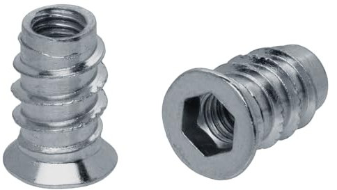 Inserto de rosca M10 x 25 para madera, 50 unidades, manguitos atornillables, manguito roscado con hexágono interior, acero galvanizado, casquillos roscados para madera contrachapada, placas compuestas
