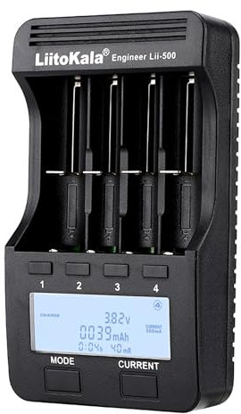 OPAHUTER LiitoKala Lii-500 18650 4-Slot LCD Affichage Chargeur Universel Rapide Intelligent pour Batteries Rechargeables 26650 26700 21700 AA AAA Bouton Tactile Affichage LCD Test Capacité Batterie