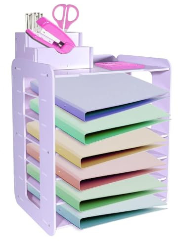 HMXLJJY Briefablage mit 7 Ebenen, A4-Papierablage, Büro-Aktenablage, Schreibtisch-Organizer mit stapelbarem Abheften, Schreibtisch-Organizer mit Stifthalter, Weiß