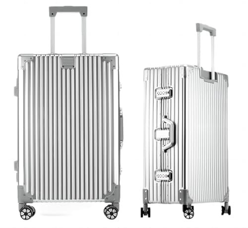 Koffer 100% Aluminium Reisekoffer Bordkoffer Hartschalen-Koffer Trolley Rollkoffer Handgepäck Teleskopgriff, TSA, 4 Rollen (L,Silber)