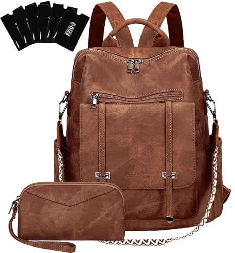 Leathario Rucksakck Damen Set Wasserdicht,Veganes Leder Cityrucksack,Rucksackhandtasche Mittelgroß, Diebstahlsich Tagesrucksack für Büro,Pendeln,Arbeit,Leicht Elegant Backpack Women Groß für Reise