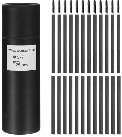 sourcing map Willow Charcoal Sticks, 5-7mm Willow Charcoal Pencils Soft Sketch Vine Art Supplies Set for Drawing Sketching Shading Painting Artists Beginners (Black, Pack of 25)