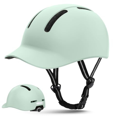 Shinmax Fahrradhelm für Damen und Herren, Einstellbarer Helm mit Visier & Sonnenschutz, Leicht & Belüftet für Urban Pendler Stadt & Rennrad (Mintgrün, L:55-60cm)