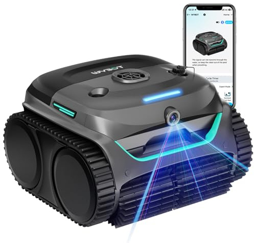 WYBOT C2 Vision Cordless Pool Cleaner with Camera, 8-in-1 Pool Vacuum for Inground Pools, Powerful Suction, Ultra-Fine Filter System Pool Robot, Wall Climbing, Smart Navigation, Gray