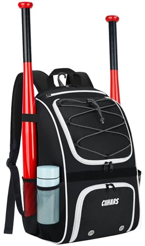 Ciihars Youth Baseball Bag - Baseball Backpack Bat & Glove Holder, T-Ball & Softball Equipment & Gear,Large Main Compartment for Helmet & accessories, Fence Hook，Insulation Pocket (black)
