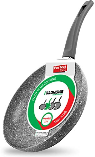GadHome Premium 24cm Sartén Antiadherente | Bandeja de Inducción de Aluminio con Mango Ergonómico | Efecto de Granito de Piedra Gris