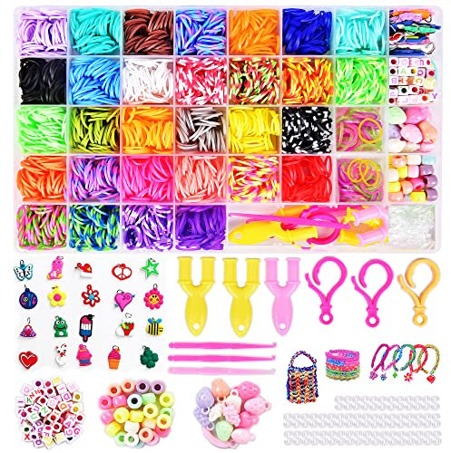 Loops Gummis 3000+ Loom Bänder Set 32 Farbe Jungs Rubber Loops Bands Gummibänder Kinder Basteln Armbänder Selber Machen Gummi Gummiarmbänder Loombänder Kasten Set Mit Webrahmen Anhänger Verschlüsse
