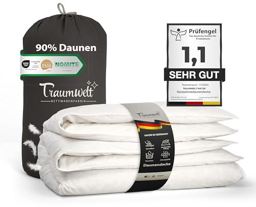 Traumwelt Natur Made in Germany Daunendecke 240x220 cm aus 90% Daunen und 10% Federn, für alle Jahreszeiten, Allergiker geeignet (nomite), Öko-Tex 100 Klasse 1 Zertifiziert, Downpass
