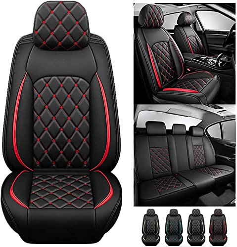 Sitzbezüge Auto Leder Autositzbezüge Universal Set für Opel Crossland/Grandland X/Insignia/Insignia Country Tourer/Insignia ecoFLEX/Zafira schwarz weiß , Kissen 5-Sitz Vorne Hinten Sitz Protektoren Ru