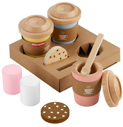 Fisher-Price Coffret Gobelets de Café à Emporter pour Jeu d’Imitation avec Tasses et friandises, pour Enfants à partir de 3 Ans, HXT85