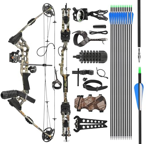 surwolf Set arco composto da tiro con l'arco 34”, 20~70lbs regolabile,IBO 320FPS, Arco per tiro con l'arco, Arco da caccia per Adulti (destra, camu set1)