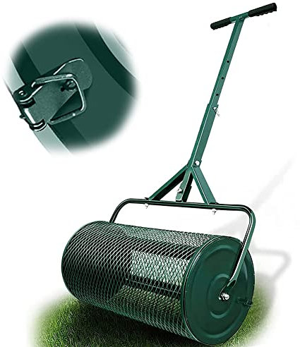 OSBELE Esparcidor de césped y jardín con Cierres Laterales mejorados – Esparcidor de abono, esparcidor de turba de 24 Pulgadas y esparcidor de abono – Esparcidor de Empuje de Cesta de Malla metálic