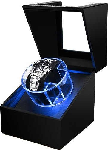 Gziztx Automatic Watch Winder 2 Rotation Modes 1 Slot with LED Light Soft Flexible Watch Pillow AC Adapter Quiet Motor…
