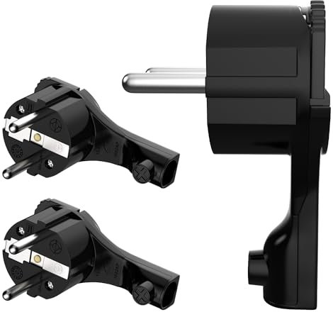 RedStar24 Spina angolare con contatto di protezione 250 V, 16 A, spina piatta con manico pieghevole e protezione antipiega, 8 mm di altezza, per cavi fino a 3 x 1,5 mm², CEE 7/7, spina Schuko extra