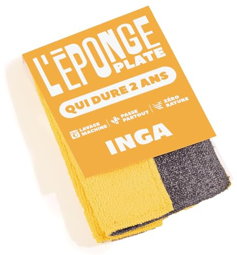 INGA - 2 X Eponges Plates Réutilisables Lavables - Passent Partout, Très Efficaces, Ne Rayent Pas - Face Grattante et Face Absorbante - Fabriquée en Europe - Éponge Plate Qui Dure 2 Ans