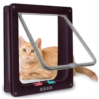 Kattlucka hundlucka magnetlås hunddörr kattdörr 29 x 25 cm husdjurlucka husdjurdörr (brun)