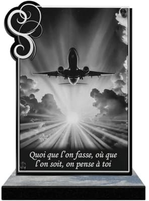 Eternel - Plaque Funéraire Personnalisée Cadre Ornements - Avion, Pilote, Voyage - Texte Personnalisable, Plaque Funéraire Gravée au Laser pour Hommage, Plaque Mortuaire, Cimetière Deuil Commémoration
