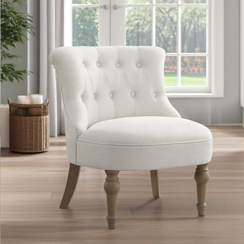 Zihanhome Living Room Chairs, Armless Accent Chair, Comfy Tufted Bedroom Chair, Upholstered Chair with Wooden Legs for Reading Room, Reception, Apartments and Dormitories (Beige)