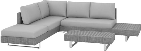 Outsunny 3 Pieces Rattan Garden Furniture Set Sofa Set 5-Seater Light Grey | Wicker, 3-Seater Sofa, Loveseat, Coffee Table, Side Table, Cushions, Outdoor Furniture Set