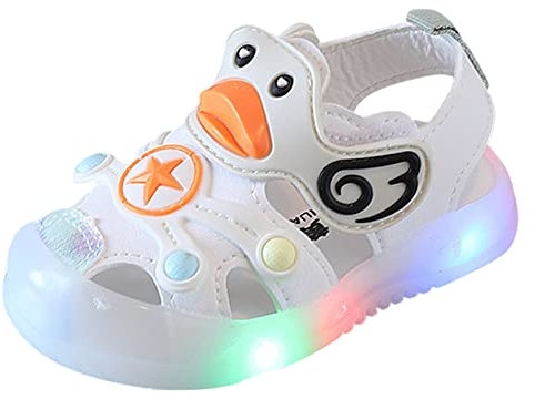 LOIJMK Sandalias para bebé y niña, zapatos de verano, transpirables, planos, para aprender a andar, suela suave, zapatos para niños, sandalias antideslizantes para la playa, Blanco, 23 EU