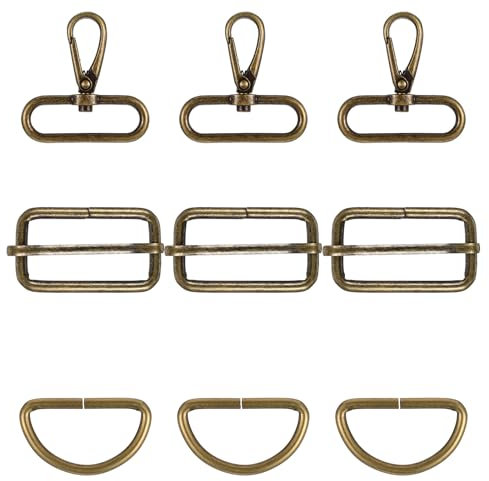 Mabor 9 Stück Taschenzubehör zum Nähen Karabinerhaken mit Drehgelenk Groß Metall Schlüsselanhänger 50,5mm Schiebeschnalle 46,5mm D Ring für Handtaschen Gurtversteller (Bronze)