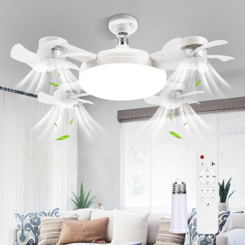 BomKra Ceiling Fan with Lights and Remote 2025 New 4 Heads Drone Ceiling Fans LED 50W 3 Speeds Modern Fan Light Dimmable 3 Color Light Bulb Fan for Bedroom, Living Room, Closet, Garage, Kitchen