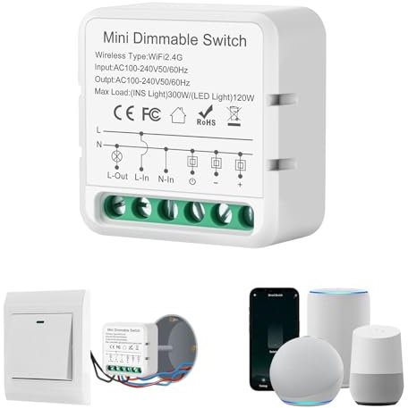 Led Dimmer Schalter, Dimmer für led lampen, 2.4G Intelligenter Wlan Dimmer,Unterputz Dimmschalter, Kompatibel mit Alexa,Tuya, Smart Life,Neutralleiter Erforderlich,Sprachsteuerung