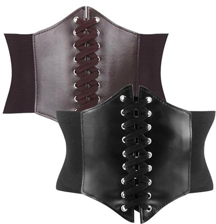 MaoNativey 2 Piezas Cinturones Corsé para Mujer, Cintura Elástica Ajustable con Cordones, Faja Ancha de Piel Estilo Retro - para Vestidos de Fiesta, Bodas y Uso Diario